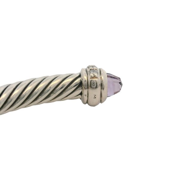 David Yurman 925 Sterling Classic 4mm Cable Bracelet Amethyst Diamonds - Picture 8 of 12